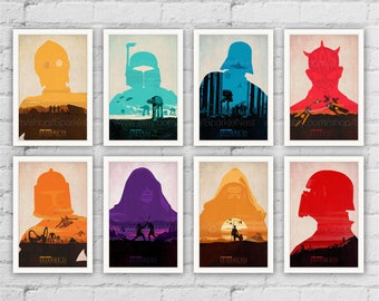 Star Wars Posters. BB8. Rey. C-3PO. Darth Vader. Kylo Ren. Luke Skywalker Art Print. Modern Home Wall Decor. Set of 8 Prints. Item No.: 133