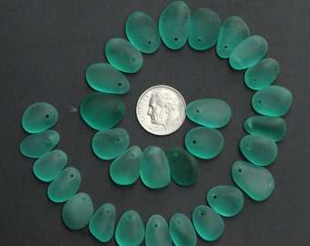 10 pcs top drilled beach sea glass lot bulk wholesale teal aqua jewelry use