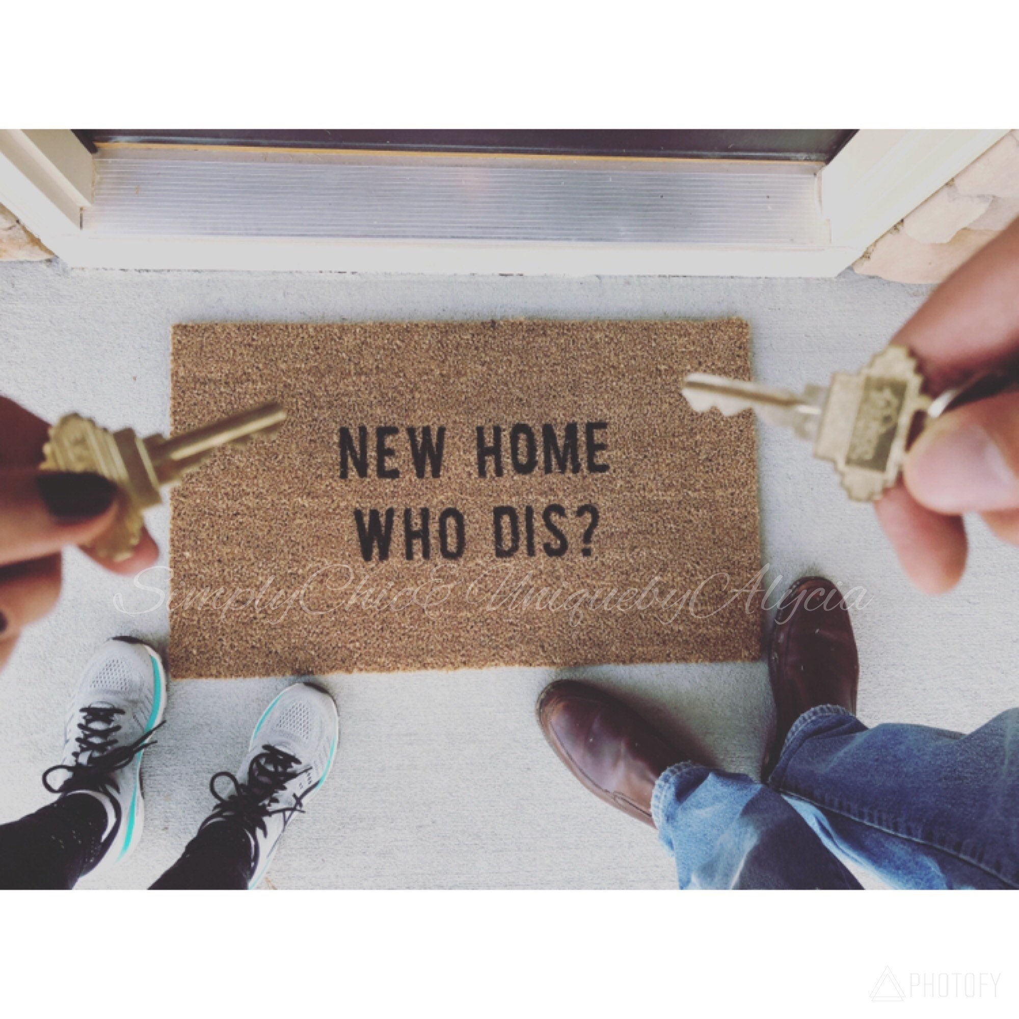 New home who dis doormat hand painted welcome front door