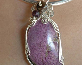 Lovely Lilac Stichtite Freeform Pendant Wrapped in Sterling Silver P56