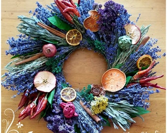 THE CHEF, Dried Flower Wreath, herb wreath, kitchen wreath, fragrant wreath, lavender wreath, housewarming gift, dried herb wreath, rustic