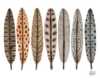 LARGE Terra Feathers Collection Print, giclee print, watercolor print, birds feathers illustration, bird art