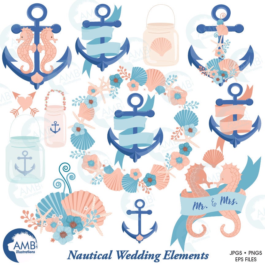 Nautical Clipart Coastal Wedding Clip Art Beach Nautical Clipart Coastal Wedding Clip Art Beach