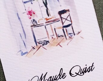 Interior Desk Watercolor Business Card, Set of 50