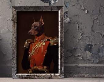 Custom pet portrait, custom dog portrait, regal pet portrait, Regal military, pet portrait canvas digital, pet lover gift, dog lover gift
