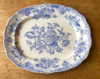 Asiatic Pheasants Blue and White meat plate platter c1860s