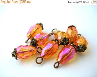 Clearance Sale Glass Bead Charms - Drop Beads - Bead Lot - Iridescent Amber Glass Charms - Vintage Style