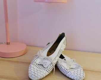 Vintage 80s Woven Cutout Oxford Flats - Size US 9/UK 7/EU 39