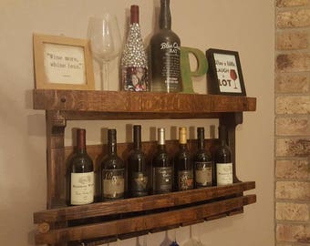 Bar - Wall Mount - Reclaimed Pallet Wood & Solid Oak Wine Barrel Staves, barrel rings