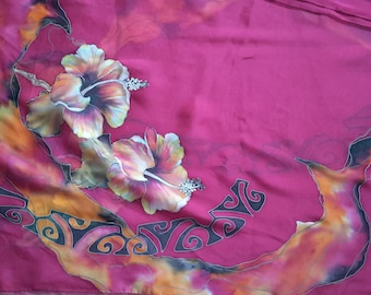 Polynesian hibiscus chiffon stole