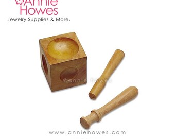 Wood Dapping Die with Two Punches. 3-Piece Wooden Dapping Block Set with Two Punches for Metal Work