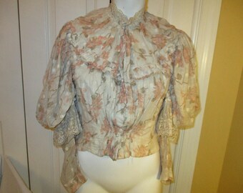 antique lace trim cotton blouse/top/bodice