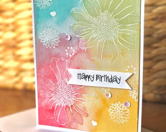Happy Birthday Embossed Flower Card