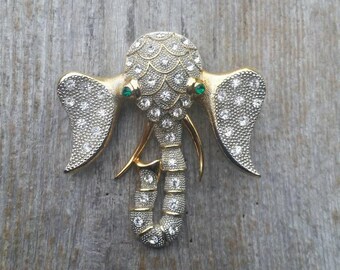 Stylized Rhinestone Eelephant Head Brooch
