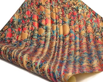 Hand-Marbled Paper Imported From Italy - Stone Wave Pattern - Red/Blue/Brown