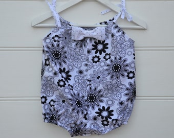 Black and white rompers - girls floral rompers, baby girls present, summer overalls