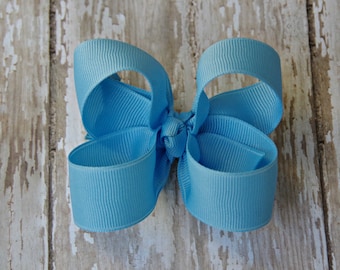 Blue Toddler Hair Bow 3 Inch Alligator Clip Baby Hairbow