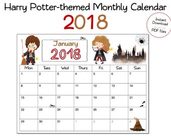 Wizard calendar 2018 for wizards and HARRY POTTER fans - PRINTABLE - planner