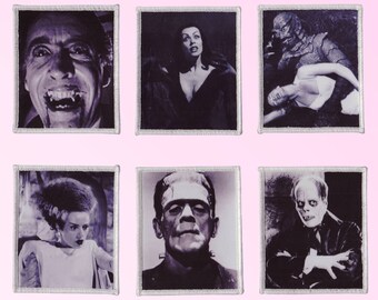 Jenni's Prints Halloween Famous Monster Mash printed patches Frankenstein Dracula Vampira Creature from the black lagoon Phamtom