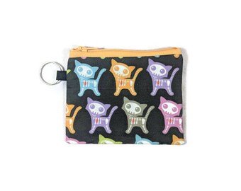 Skeleton Kitten Coin Purse, Cat Coin Pouch, Kitten Mini Zipper Pouch, Zipper Wallet, ID Holder, Card Wallet, Coin Pouch Keychain