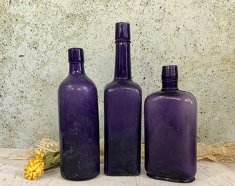 Vintage PURPLE BOTTLE Lot - Amethyst Antique Bottles- Instant Collection- Large Bottles- Wedding Table Decor- R89