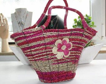Pandantasche, hand woven, red, flower