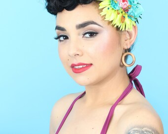 Tiki Hair Clip, Tropical Hair Accessorie, Hawaiian Flowers, Tiki Oasis Clip, Pinup Flower- TIKI TIKI TIKI