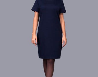 Blue Dress /Minimalistic/ Midi Dress with bell shaped Sleeves /Sphinx Design.lt