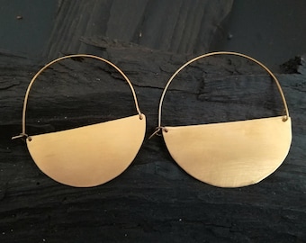 Brass hoop earrings, half circle hoop earrings, big hoop earrings, minimal hoops, half moon earrings, boho hoops, geometric hoops, birthday