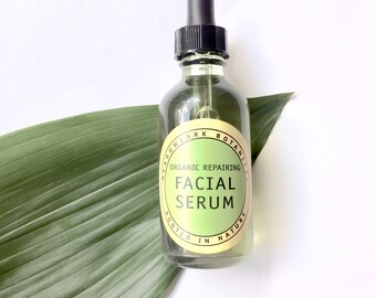 Organic Facial Serum for Sensitive Skin - Calm, Soothe + Repair | Vegan Face Oil w. Argan, Turmeric, Helichrysum | Eczema + Rosacea Safe