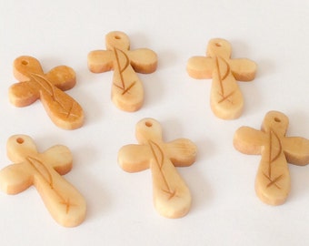 6 Bone Cross Pendant Charm antique bone small