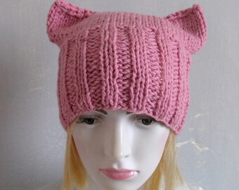Ribbed knit hat  knitted gray hat unisex knit hat knitted ski hat knit Women Knit Hat  Pink pussy hat Pussyhat Women's March Protest hat