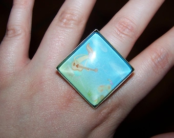 Adjustable ring bronze square 25mm, graphic pattern