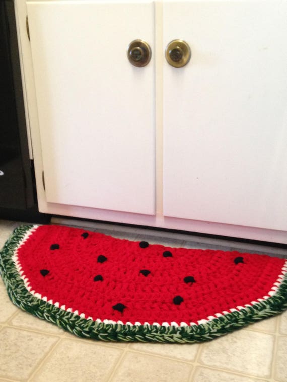 Half Moon, Crocheted Watermelon Kitchen Rug