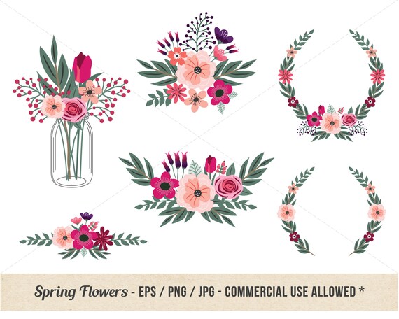 Download Pink Floral Clipart Spring Flower Clipart Hand drawn