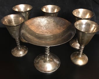Vintage Silver Goblets Grape Vine Deco Made in Spain