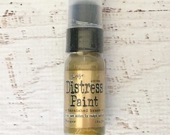 Tim Holtz Distress Paints, Acrylic, w/ sponge dauber, in tarnished brass, for mixed media, scrapbooking, art journaling, paper crafts, cards