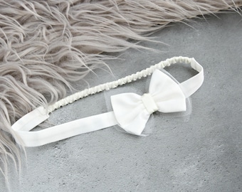 Satin bow Christening Headband 'Harper' - Baby girl headband - Christening accessories - Baby headband - Flower Girl headband