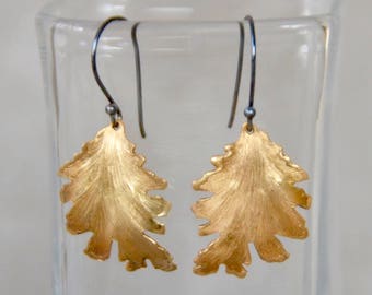 Brass Leaf on Black-Rhodium Plated Sterling-Silver French Wire