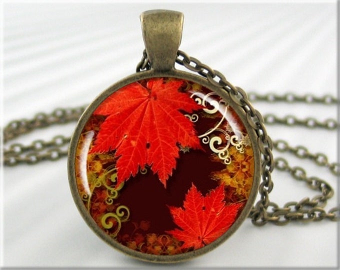 Leaf Art Pendant Resin Jewelry Red Autumn Leaves Necklace