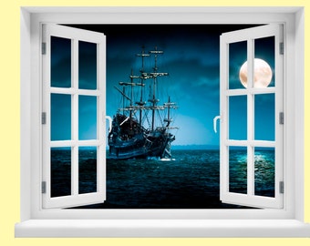 Window with a View Pirate Ship Wall Mural
