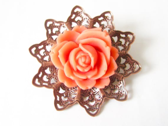 Flower Brooch // Lapel Flower // Scarf Clasp // Hat Pin // Turban Pin // Flowers // Papaya