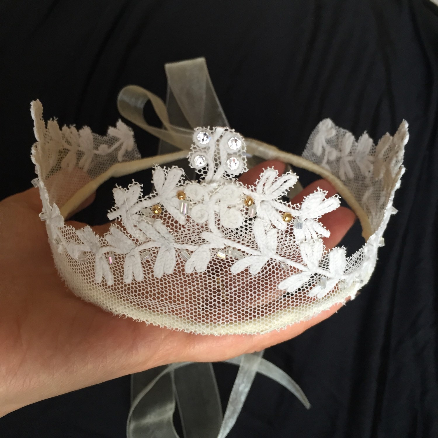 Bridal tiara handmade from antique lace and beaded