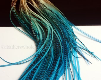 Boho Hair Accessories 10 Feather Hair Extensions Turquoise Blue Hair Feathers Diy Kit & Beads Real Feathers Blue Rooster Feather Extensions