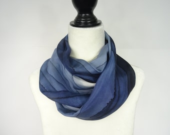 Hand painted silk scarf, handmade scarf, handpainted navy blue gradient, navy blue ombre silk scarf, navy blue silk scarf. Mother's Day Gift