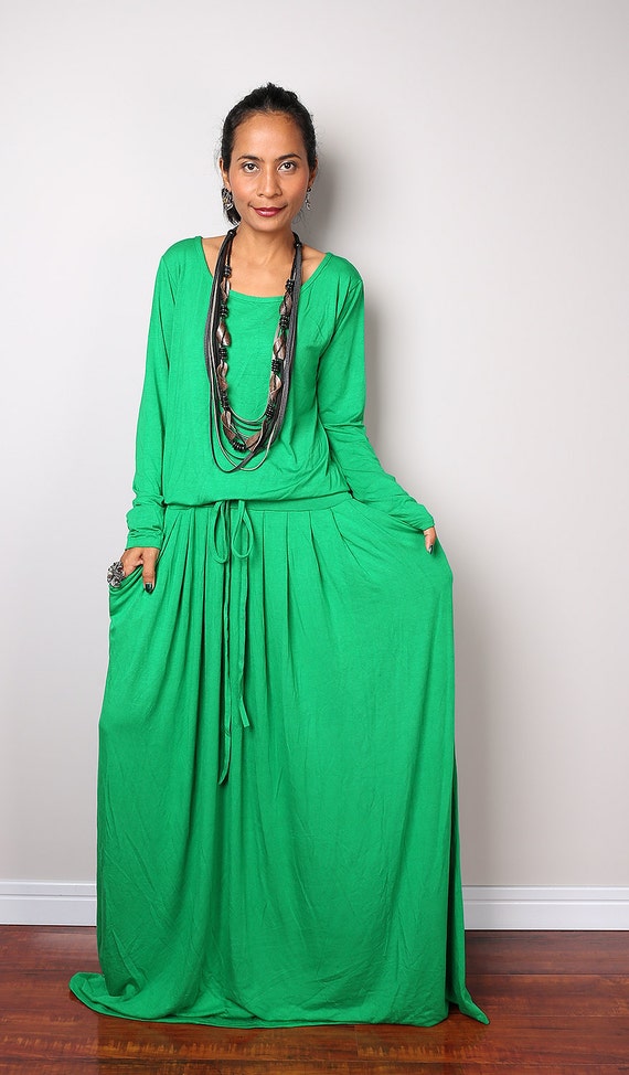 Kelsey Green Maxi Dress Long Sleeve dress : Autumn Thrills