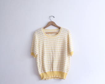 Butter Yellow Striped 70s Summer Sweater