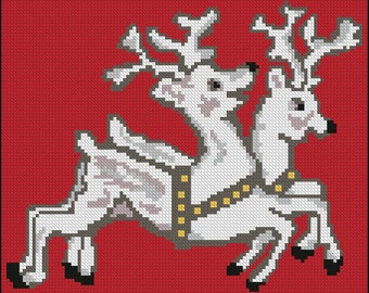 Retro Two Reindeer Digital Needlepoint or Cross Stitch pattern