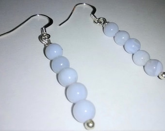 Blue Lace Agate Sterling Silver Gemstone Earrings 1.5 inches tall
