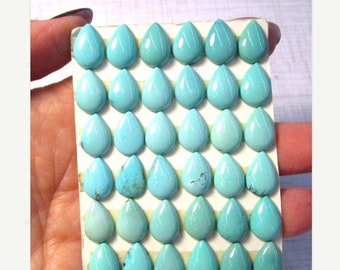 SALE Natural Kingman Turquoise Cabochon 9mm x 13mm Pear, QTY2, Arizona Turquoise Robins Egg Blue Gemstone